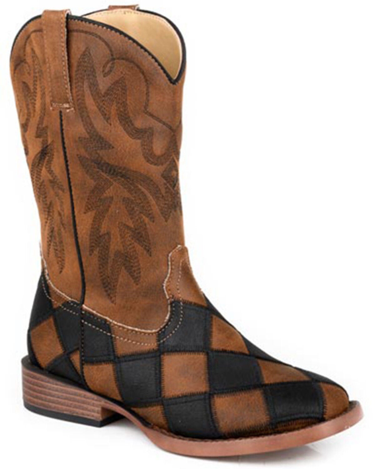 Roper Boys' Bird Blocks Western Boots - Broad Square Toe, Black, hi-res