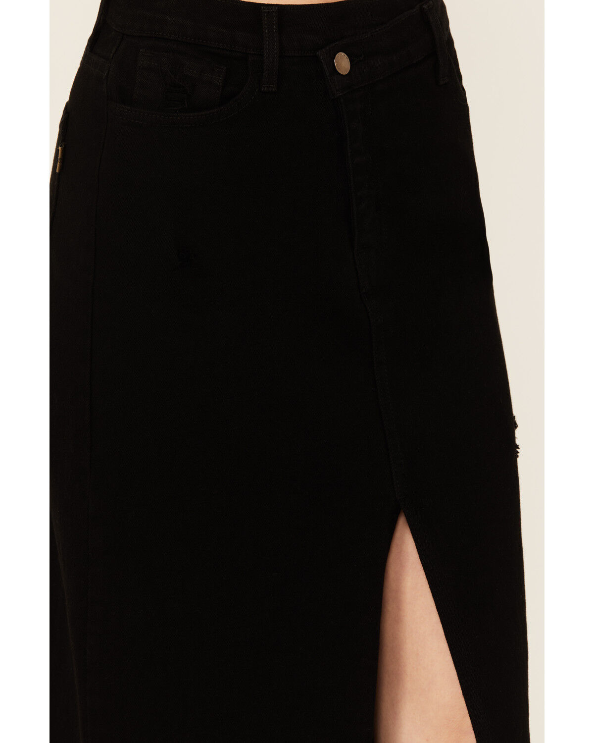 Image #2 - Vibrant Denim Women's Denim Maxi Skirt, Black, hi-res