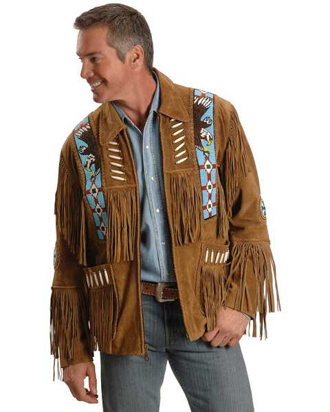 Image #1 - Liberty Wear Eagle Bead Fringed Suede Leather Jacket, Tobacco, hi-res