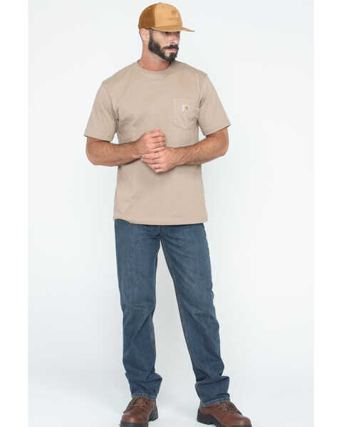 Carhartt Men's Loose Fit Heavyweight Logo Pocket Work T-Shirt, Desert, hi-res