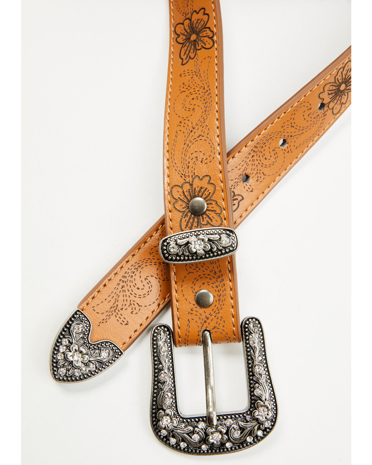 Image #1 - Shyanne Girls' Maple Floral Bling Belt, Brown, hi-res
