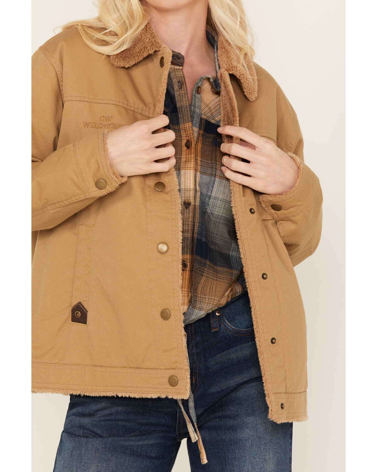 Image #4 - Cleo + Wolf Women's Sherpa Lined Canvas Jacket, Wheat, hi-res
