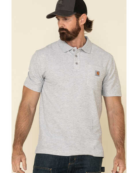 Image #4 - Carhartt Men's Contractors Pocket Short Sleeve Work Polo Shirt, Hthr Grey, hi-res