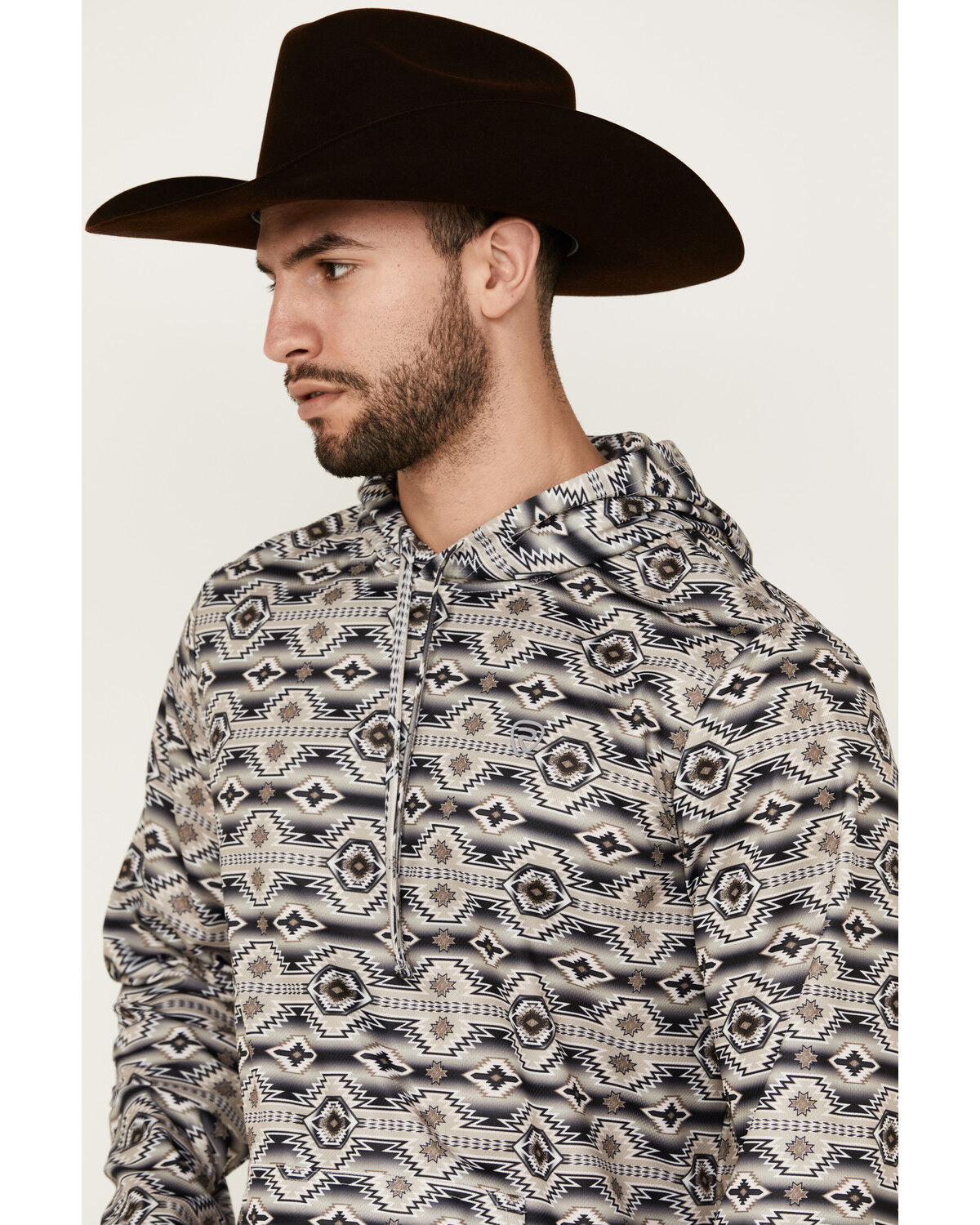 Image #2 - Rock & Roll Denim Men's Southwestern Print Hooded Sweatshirt, Dark Brown, hi-res