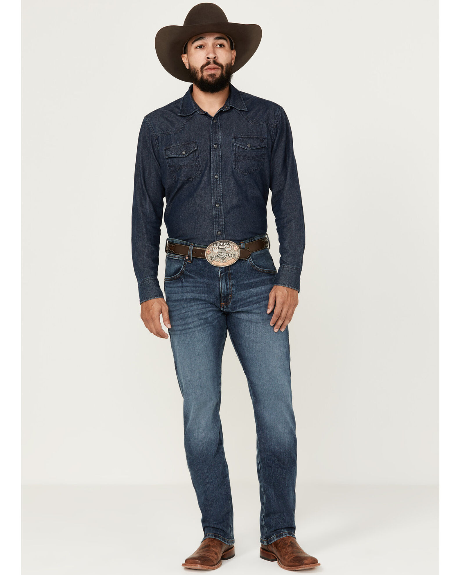 Product Name: Wrangler Retro Men's Gaffery Medium Wash Slim Straight  Stretch Denim Jeans - Tall