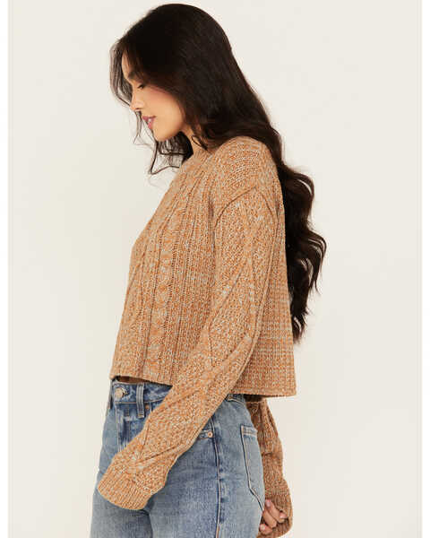Image #2 - Mystree Women's Cable Knit Sweater, Caramel, hi-res