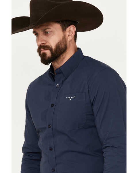 Image #2 - Kimes Ranch Men's Solid Long Sleeve Button Down Western Shirt, Navy, hi-res