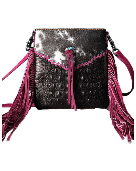 Image #1 - Montana West Women's Hairon Embossed Crossbody Bag , Pink, hi-res
