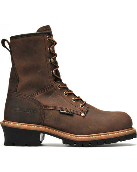 Carolina Men's Brown 8" Waterproof Logger Boots - Round Toe, Brown, hi-res