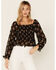 Beyond The Radar Women's Floral Smocked Off-Shoulder Top, Black, hi-res