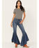 Image #1 - Shyanne Women's Medium Wash High Rise Ruffled Super Flare Stretch Jeans, , hi-res