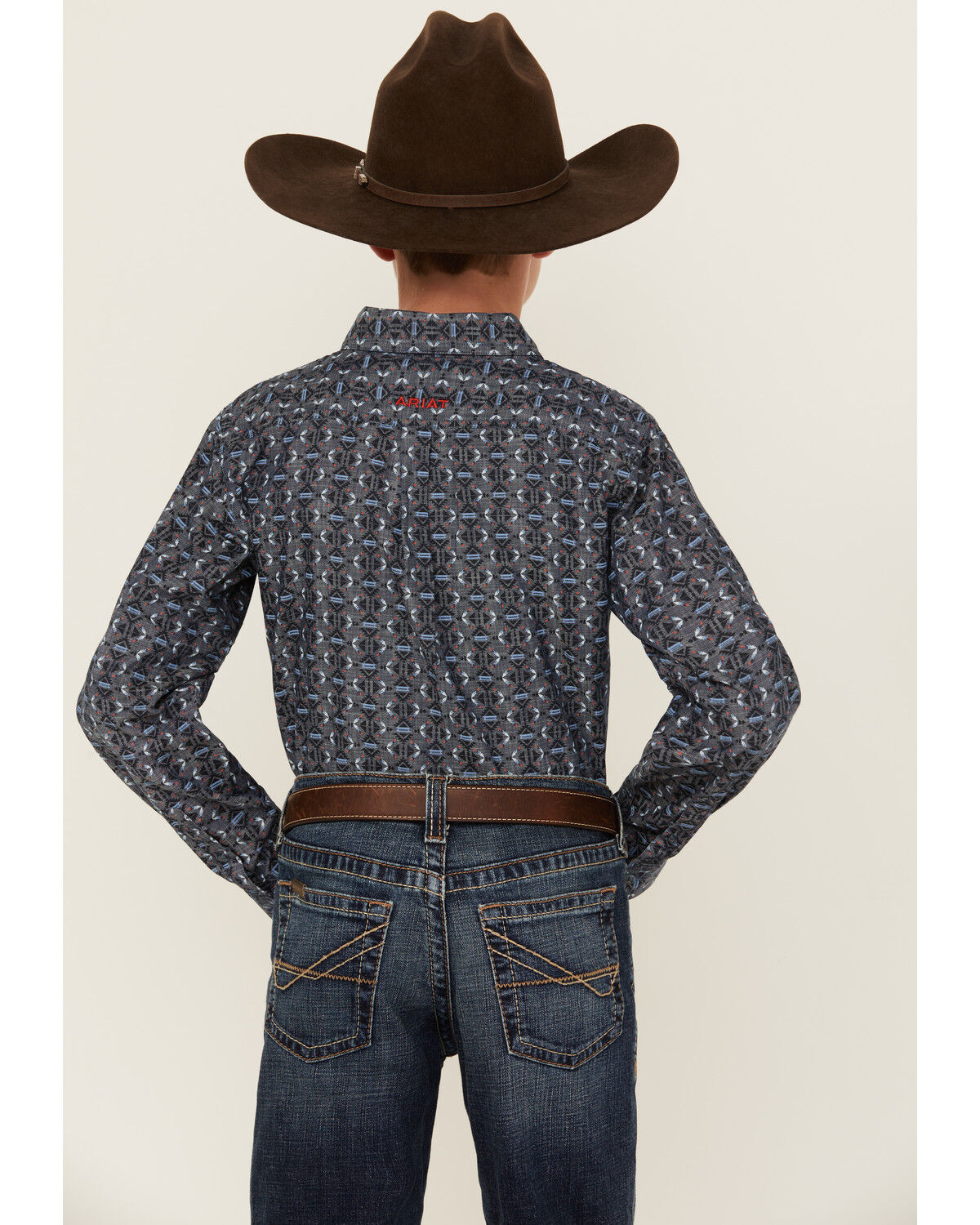 Image #4 - Ariat Boys' Classic Southwestern Print Long Button-Down Western Shirt, Blue, hi-res
