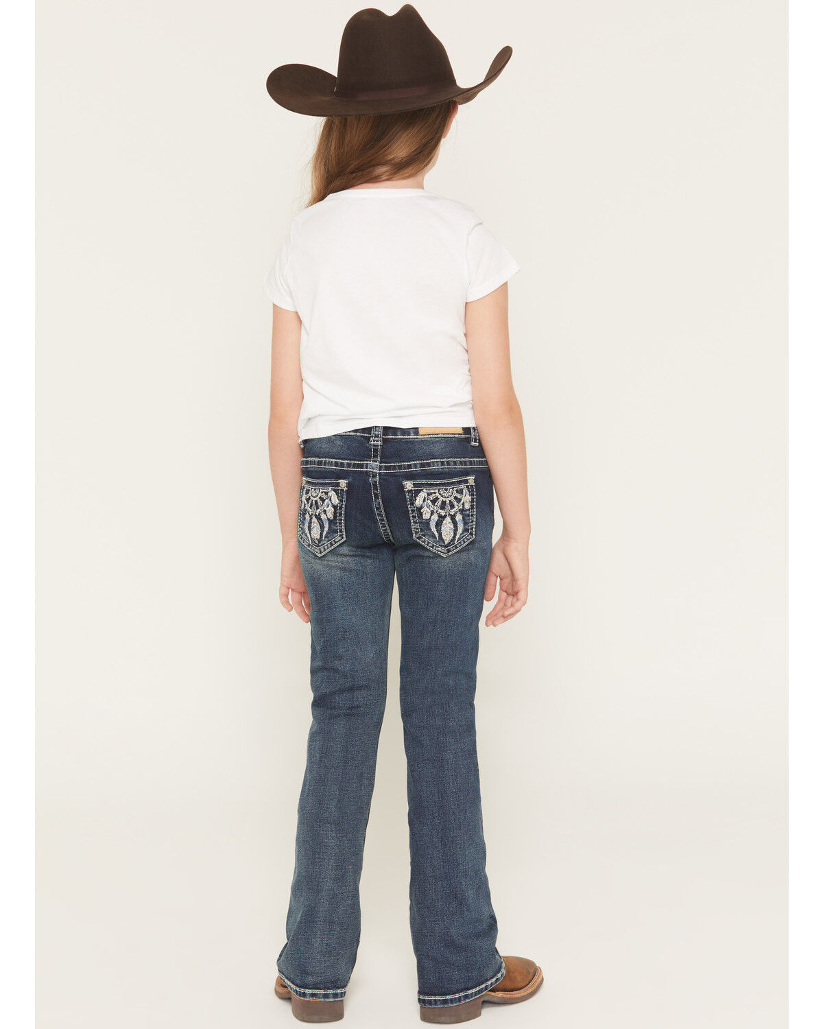 Image #1 - Shyanne Girls' Shayla Dreamcatcher Embroidered Bootcut Stretch Denim Jeans, Dark Wash, hi-res