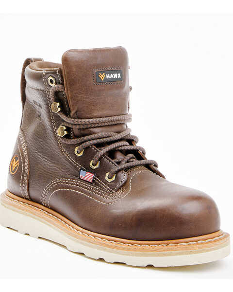 Image #1 - Hawx Men's  USA Wedge Work Boots - Steel Toe, Brown, hi-res