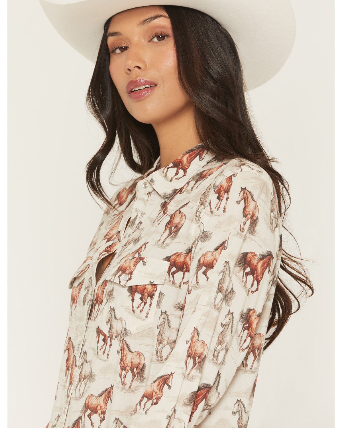 Image #2 - Panhandle Slim Women's Running Horse Long Sleeve Snap Western Shirt, Beige, hi-res