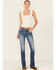 Image #3 - Miss Me Women's Medium Wash Mid Rise Floral Pocket Bootcut Stretch Denim Jeans, Medium Wash, hi-res