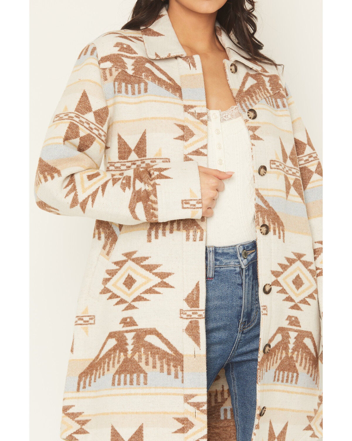 Image #4 - Idyllwind Women's Mcain Southwestern Print Button-Down Long Shacket, Cream, hi-res