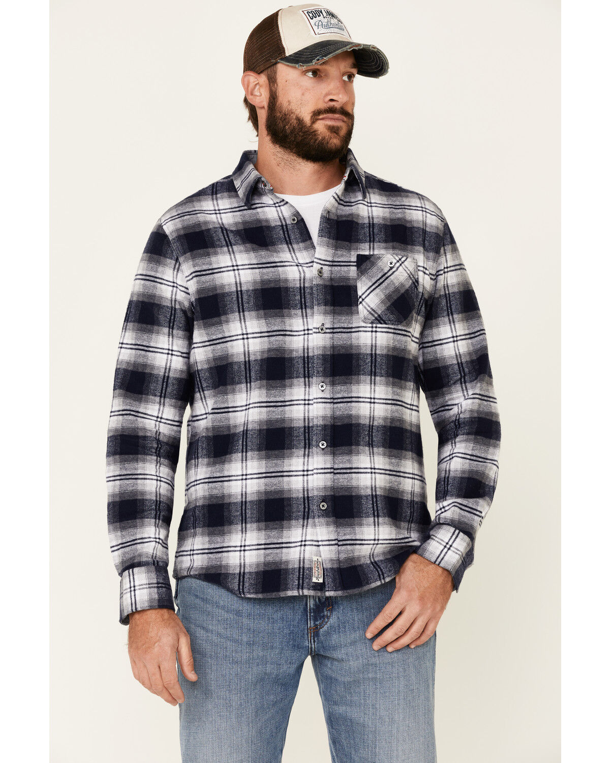 Image #1 - Flag & Anthem Men's Hanston Large Plaid Long Sleeve Flannel Shirt, Navy, hi-res
