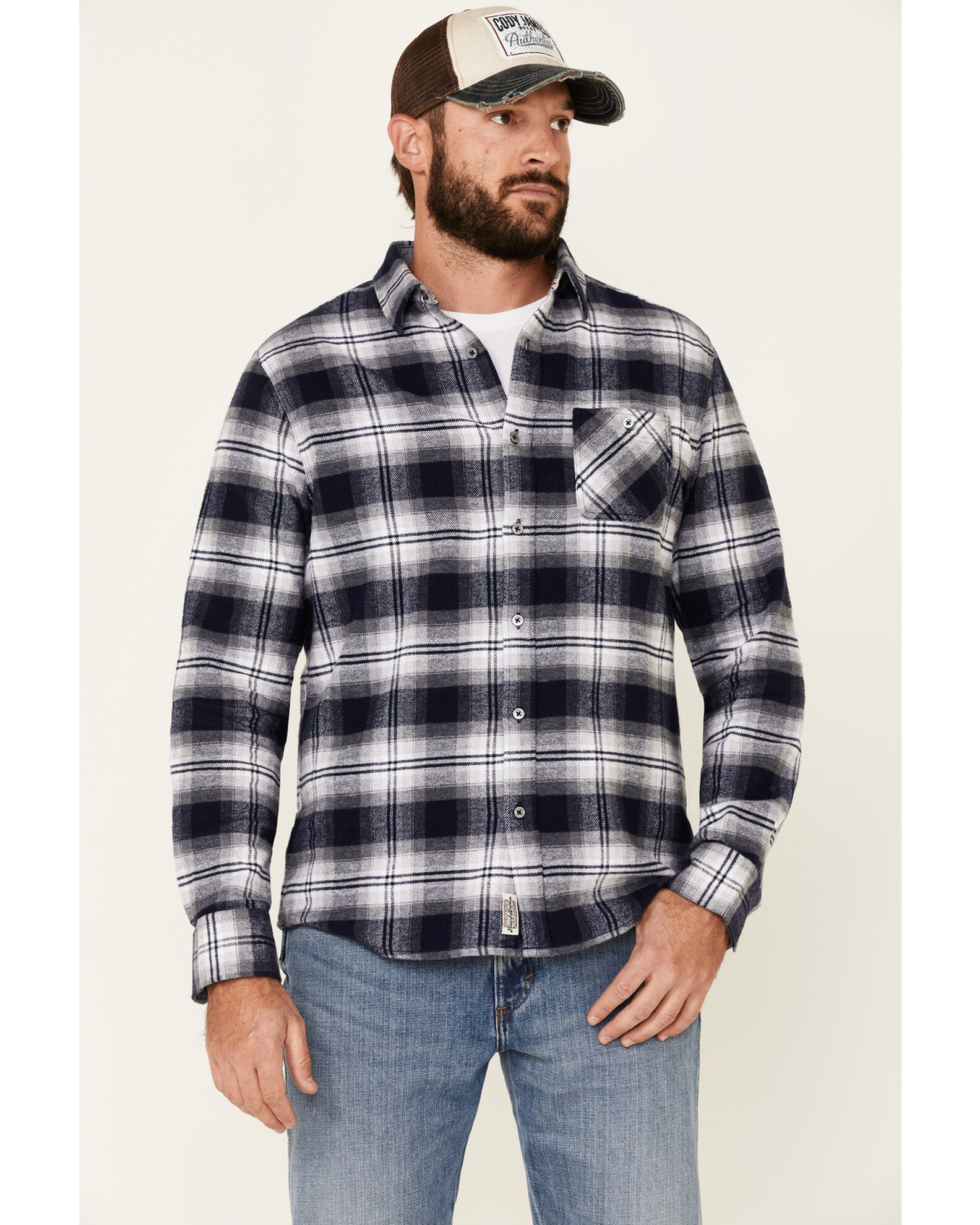 Image #1 - Flag & Anthem Men's Hanston Large Plaid Long Sleeve Flannel Shirt, Navy, hi-res