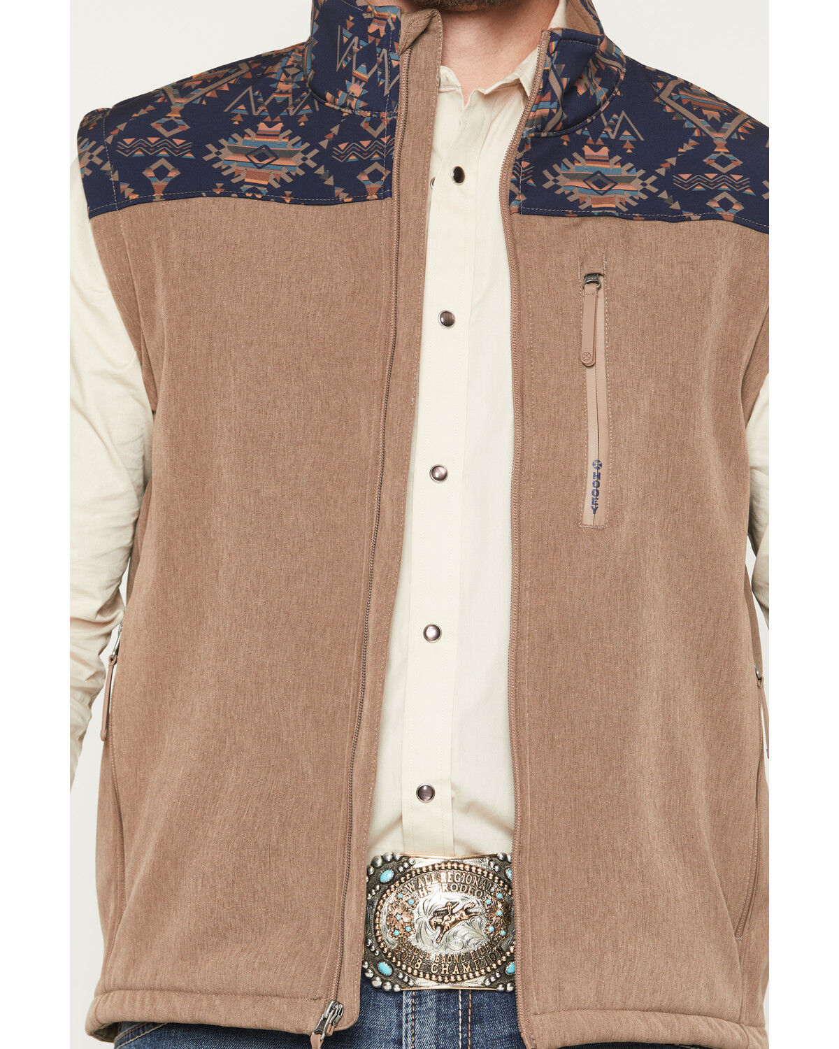 Image #3 - Hooey Men's Jackson Hole Southwestern Colorblock Softshell Vest, Brown, hi-res