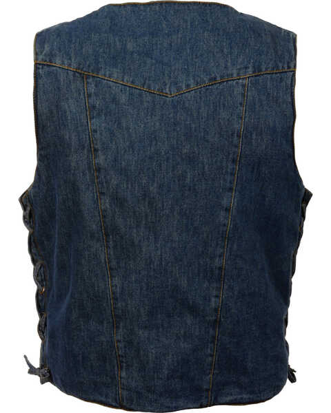 Image #2 - Milwaukee Leather Men's 10 Pocket Side Lace Denim Vest, Blue, hi-res