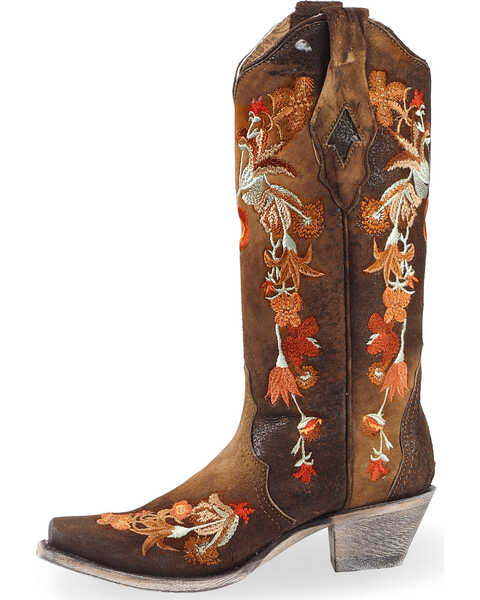 Image #3 - Corral Women's Floral Embroidered Lamb Western Boots - Snip Toe, Chocolate, hi-res