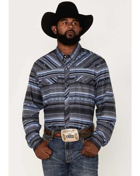Rock & Roll Denim Men's Tek Striped Long Sleeve Snap Western Shirt, Charcoal, hi-res
