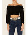 Image #2 - Flying Tomato Women's Solid Off The Shoulder Smocked Crop Long Sleeve Top, , hi-res