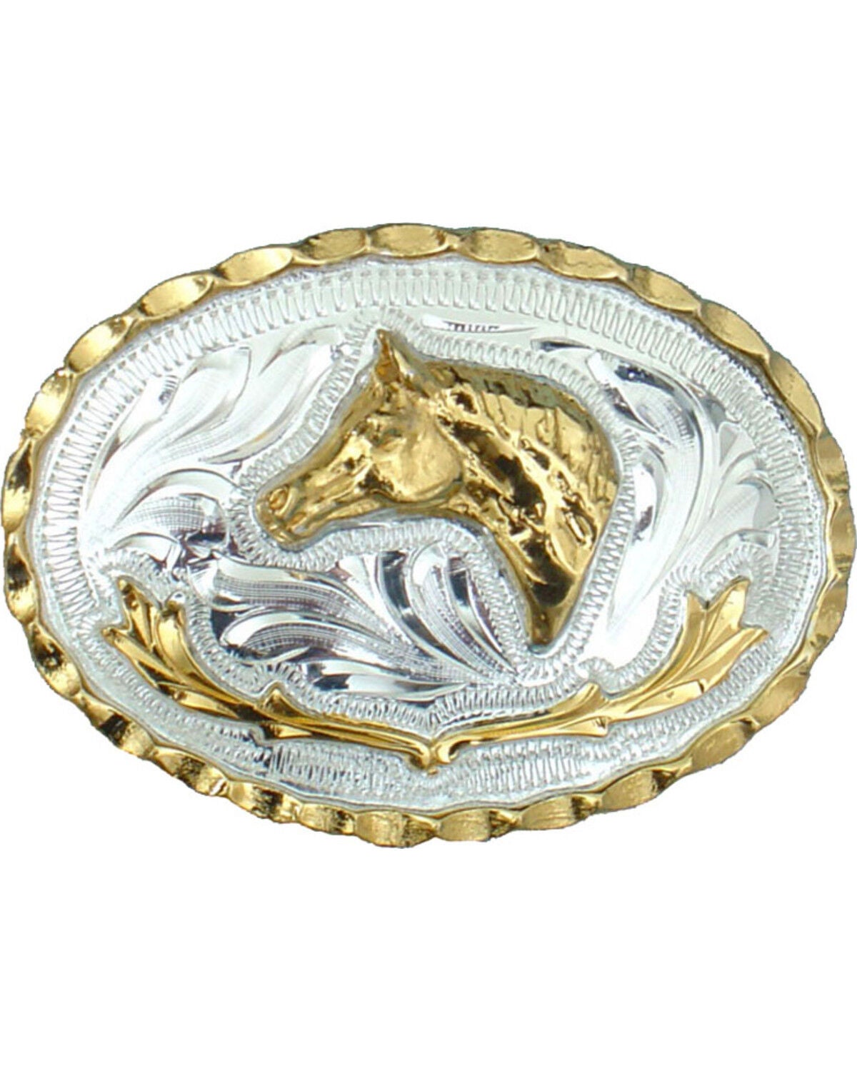 Western Express Men's Silver Small Horsehead German Belt Buckle, Silver, hi-res