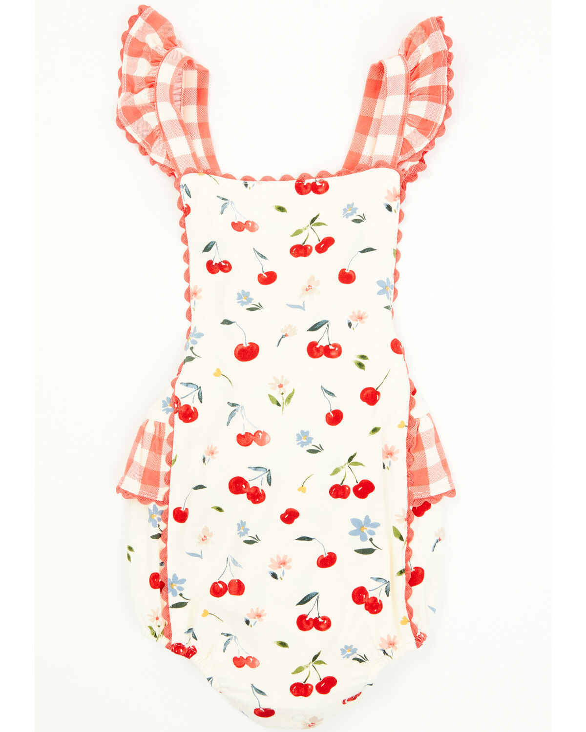 Image #1 - Angel Dear Infant Girls' Cherry Ruffle Sleeve Snap Onesie, Cream, hi-res