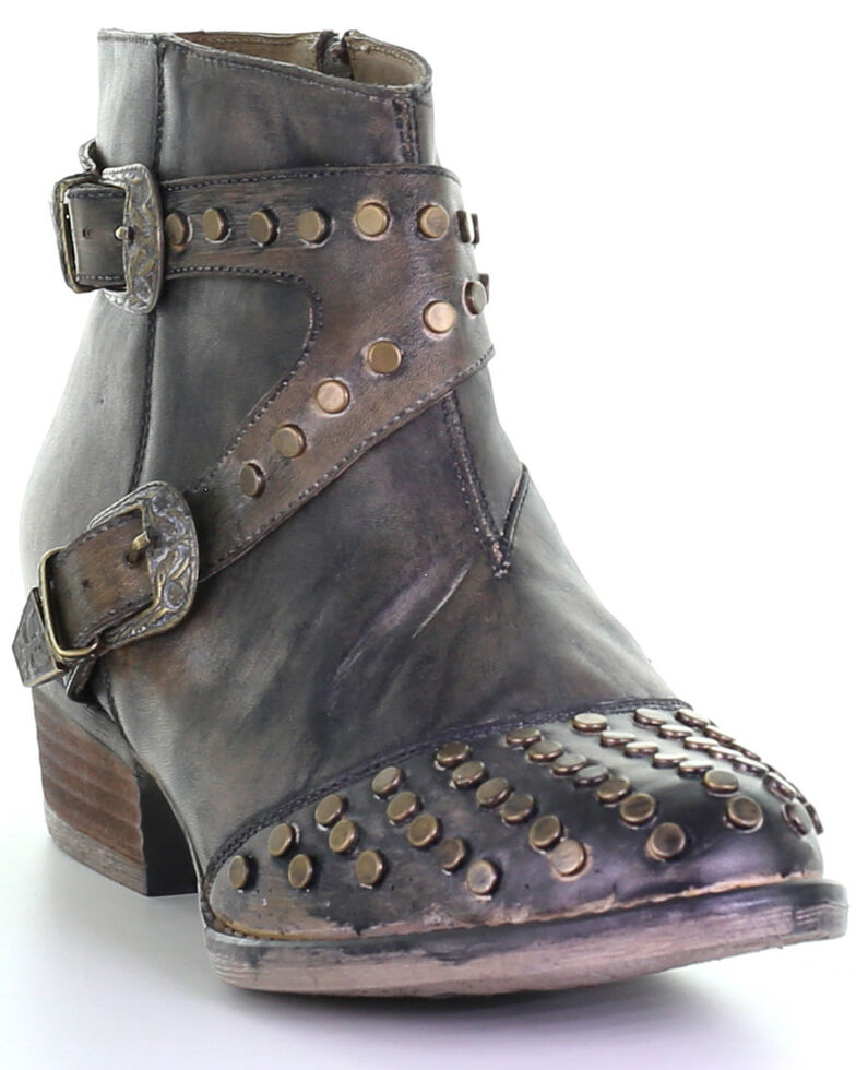 Circle G Women's Harness & Studs Fashion Booties - Round Toe, Black, hi-res