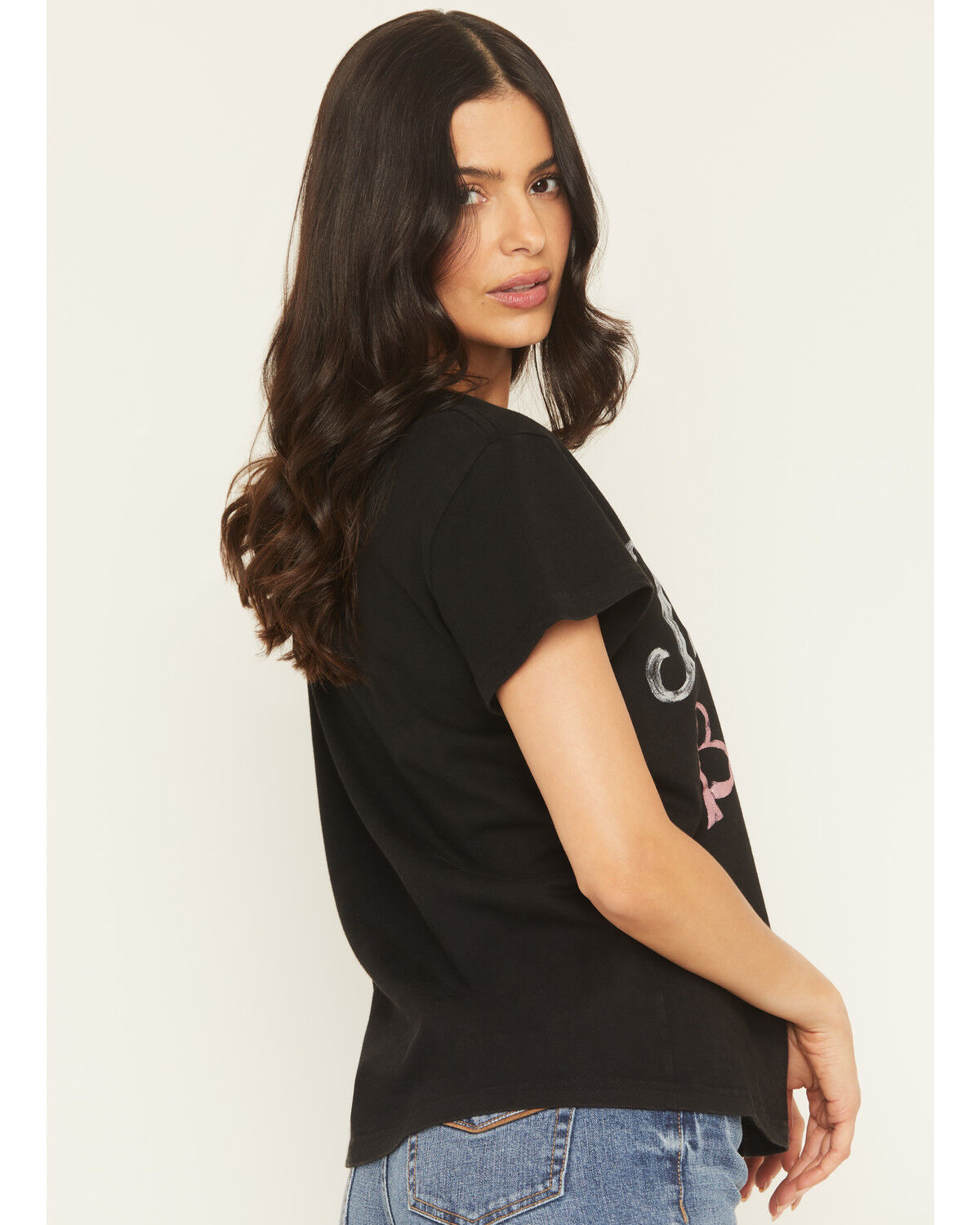 Image #2 - People of Leisure Women's Jelly Roll Beautifully Broken Short Sleeve Cropped Graphic Tee, Black, hi-res
