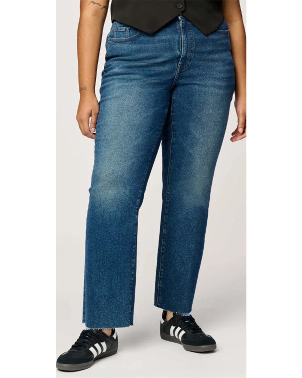 Warp + Weft Women's Ase Dark Wash High Rise Straight Stretch Denim Jeans - Plus, Dark Wash, hi-res