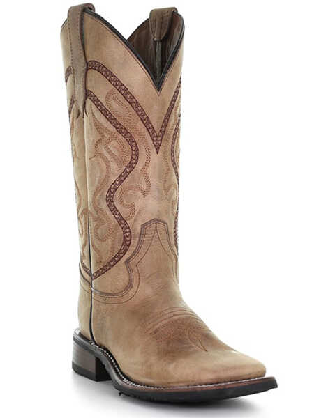 Image #1 - Corral Women's Saddle Embroidered Leather Western Boot - Broad Square Toe, Tan, hi-res