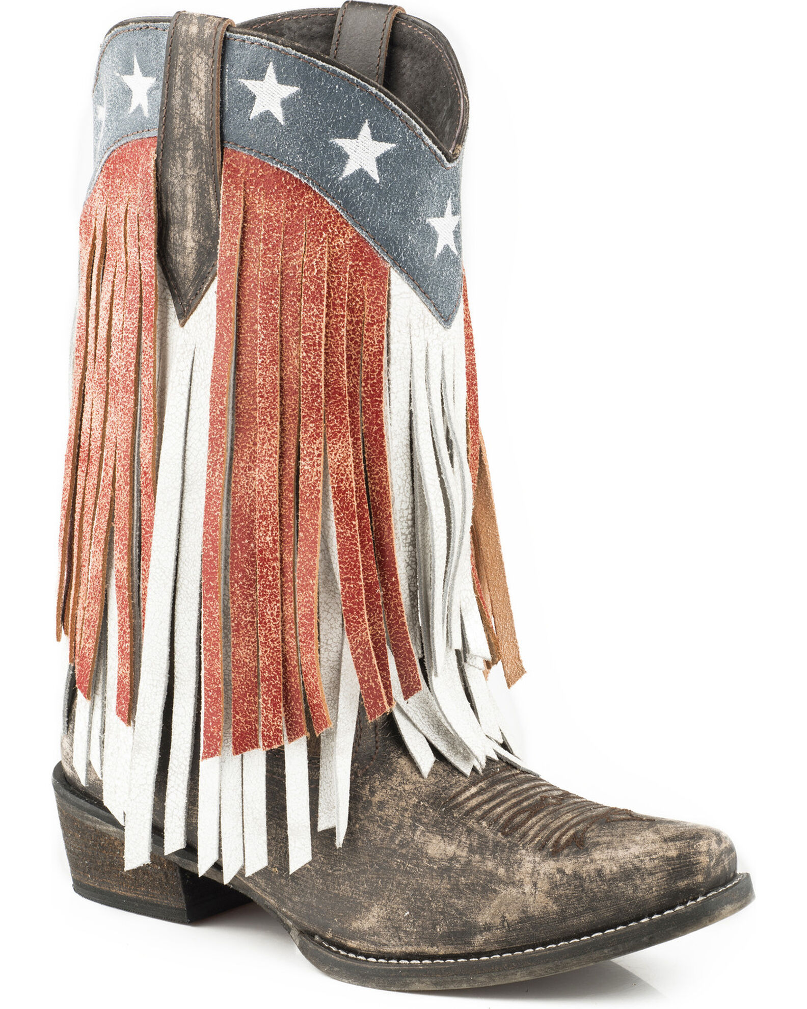 Image #1 - Roper Women's American Beauty Fringe Western Boots - Snip Toe, Brown, hi-res