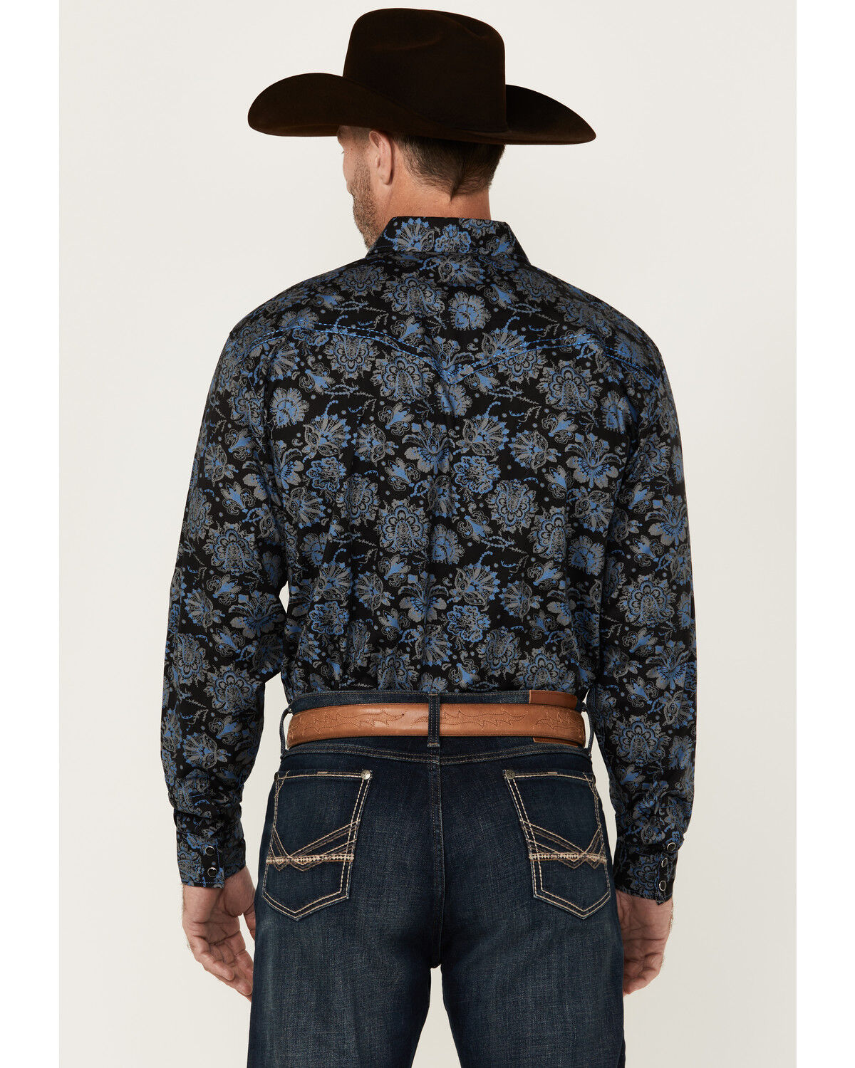 Image #4 - Cowboy Hardware Men's Peacock Paisley Print Long Sleeve Snap Western Shirt, Black, hi-res