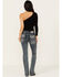 Grace in LA Women's Medium Wash Mid Rise Half Dreamcatcher Pocket Bootcut Jeans, Medium Wash, hi-res