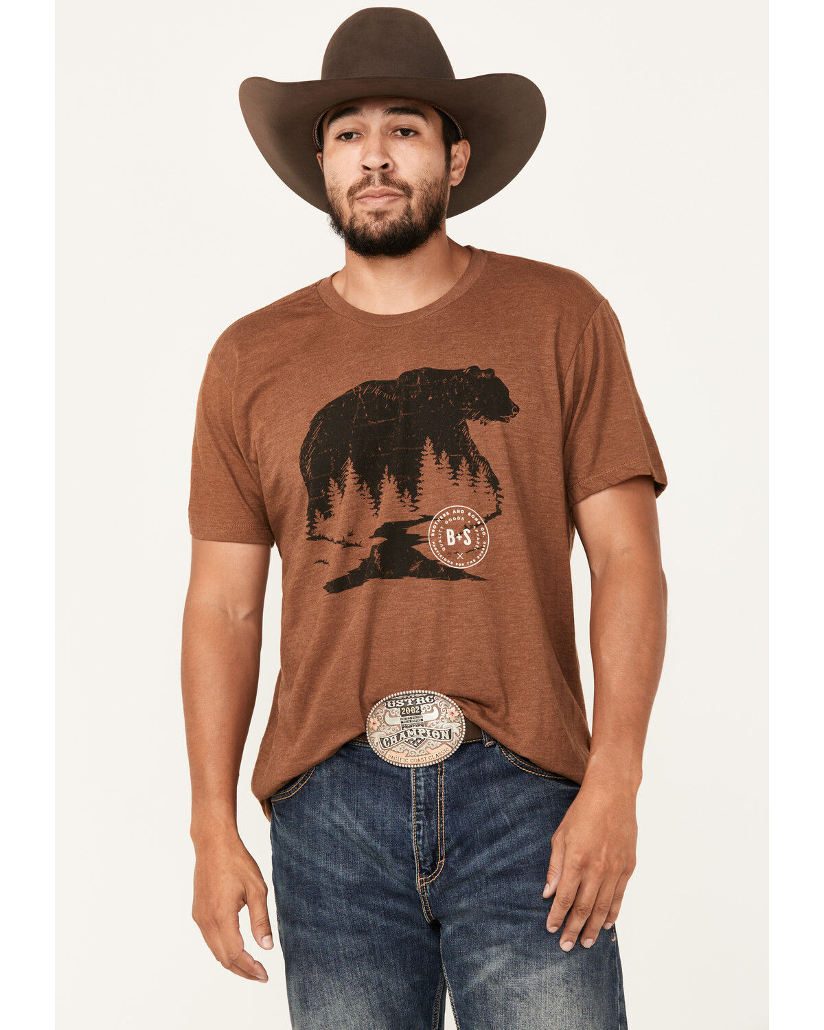 Image #1 - Brothers and Sons Men's Brown Bear Short Sleeve Graphic T-Shirt, Lt Brown, hi-res