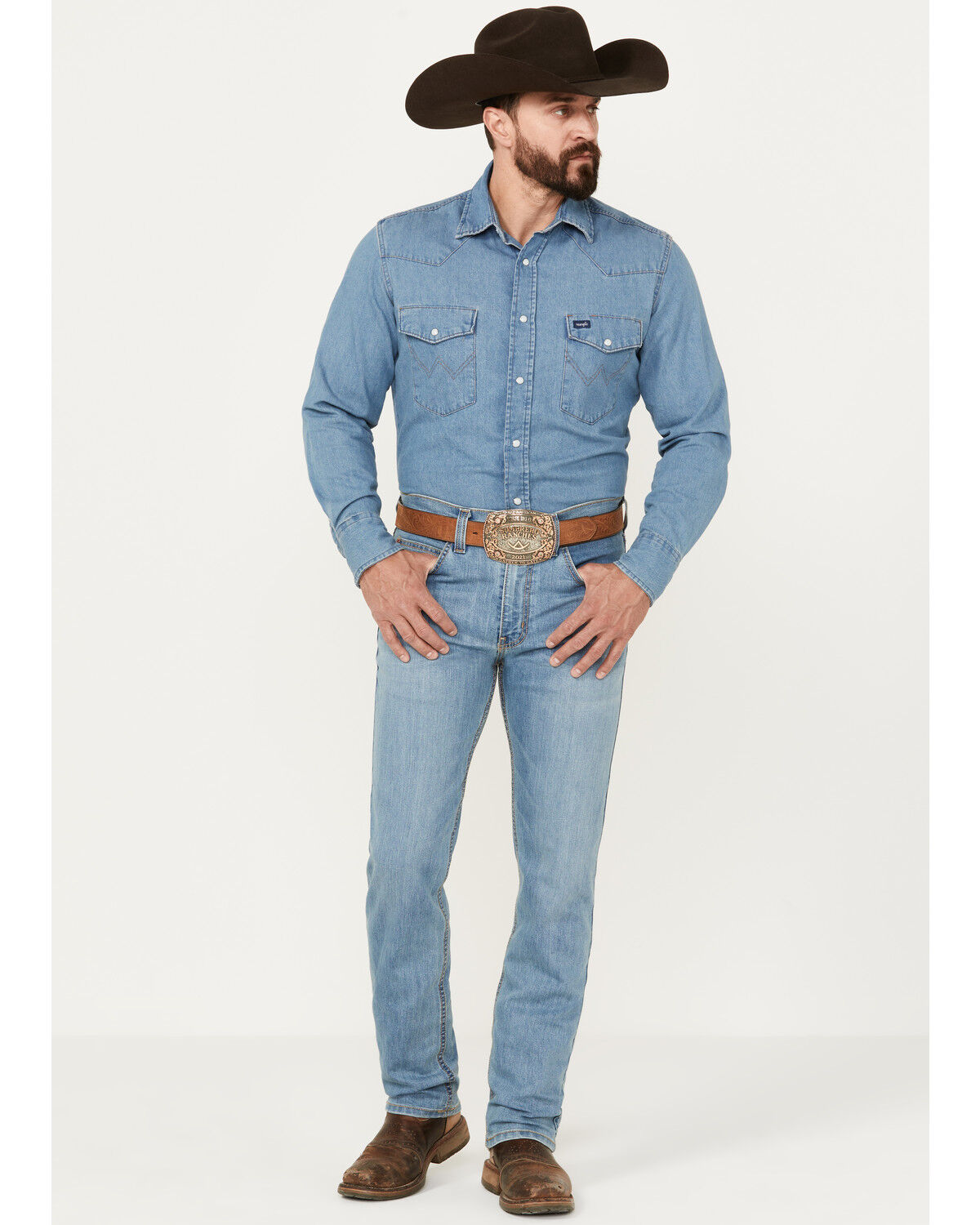 Image #1 - Justin Men's 1879 Light Wash Modern Slim Straight Stretch Denim Jeans, Light Wash, hi-res