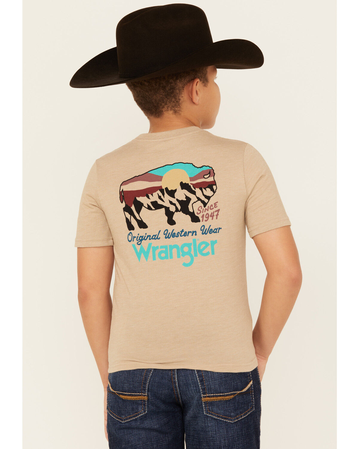Image #1 - Wrangler Boys' Buffalo Logo Short Sleeve Graphic T-Shirt, Oatmeal, hi-res