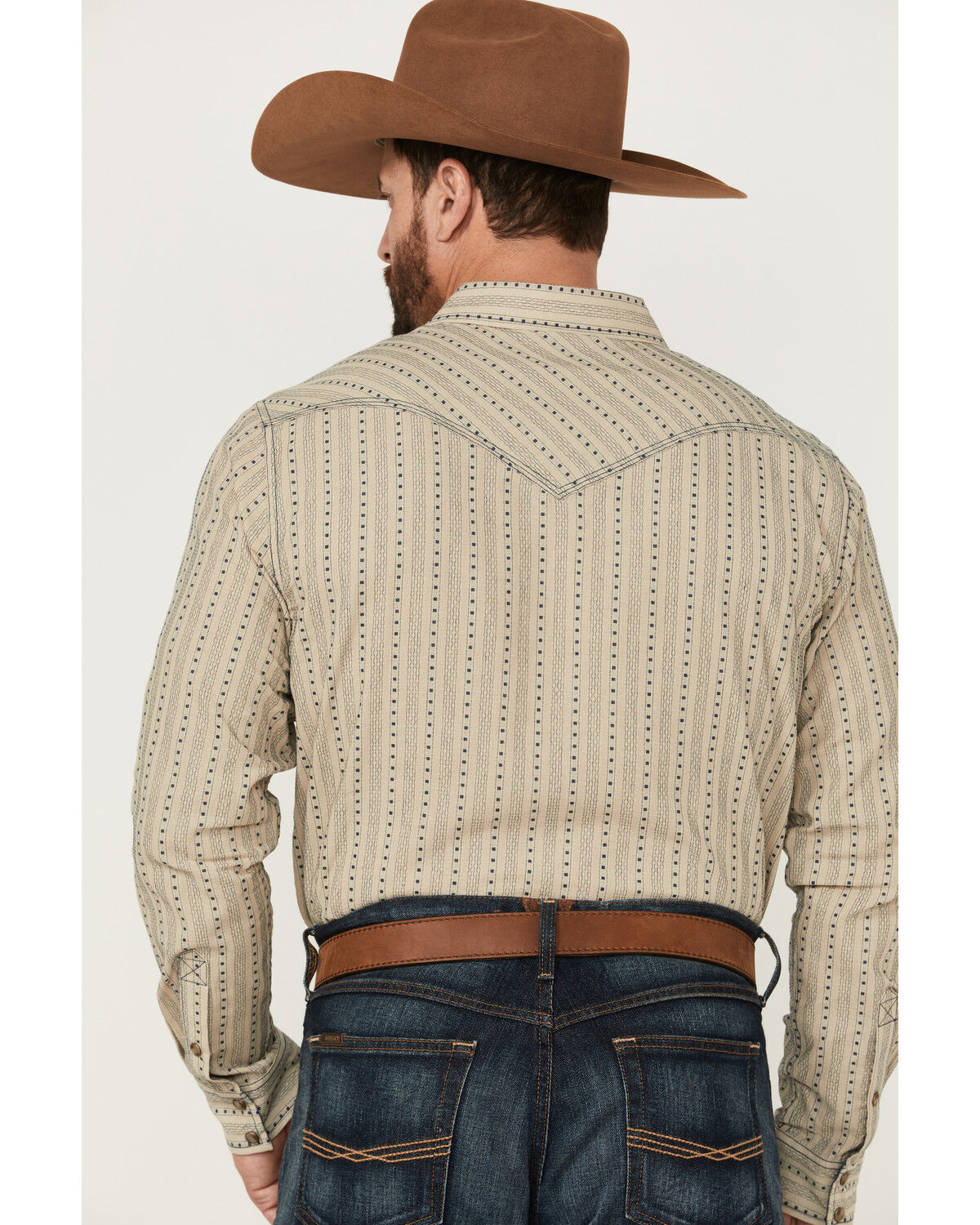Image #4 - Moonshine Spirit Men's Dobby Stripe Long Sleeve Snap Western Shirt, Tan, hi-res
