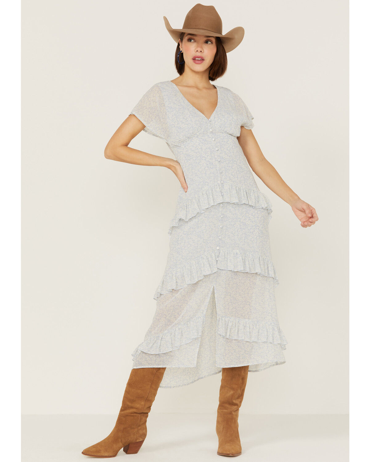 Image #1 - Lush Women's Floral Ruffle Tiered Midi Dress, , hi-res