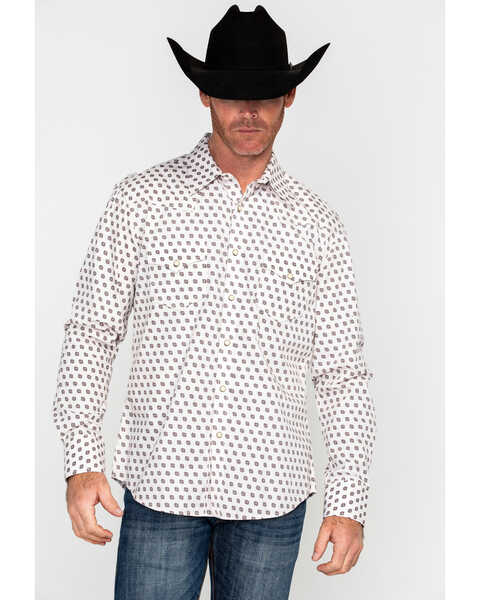 Image #5 - Rock & Roll Denim Men's Crinkle Washed Poplin Print Long Sleeve Western Shirt , Cream, hi-res