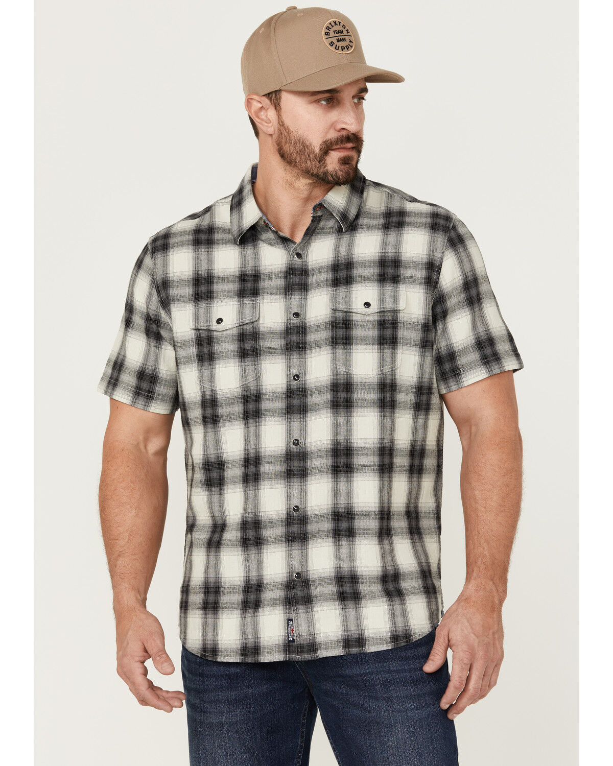 Image #1 - Flag & Anthem Men's Desert Son Gallatin Vintage Plaid Short Sleeve Snap Western Shirt, , hi-res
