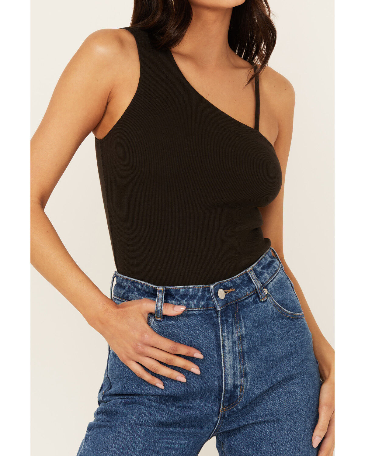 Image #3 - People of Leisure Women's Hollie One Shoulder Tank, Black, hi-res