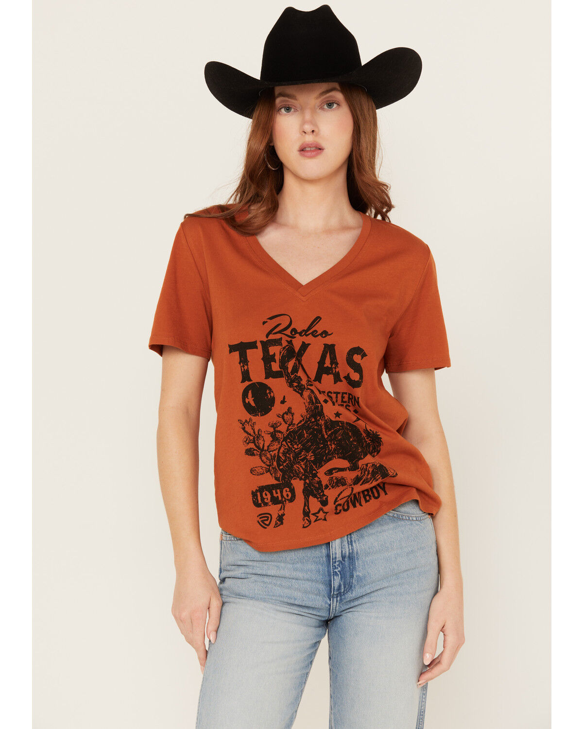 Image #1 - Rock & Roll Denim Women's Rodeo Graphic Tee, Rust Copper, hi-res