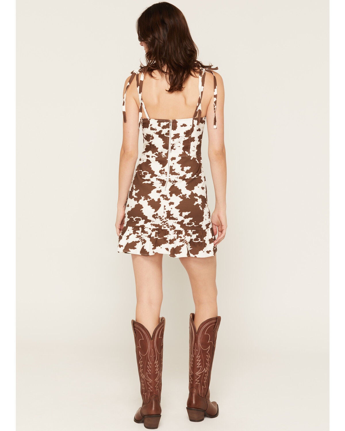 Image #4 - Bona Women's Cow Print Sleeveless Ruffle Mini Dress, Brown, hi-res