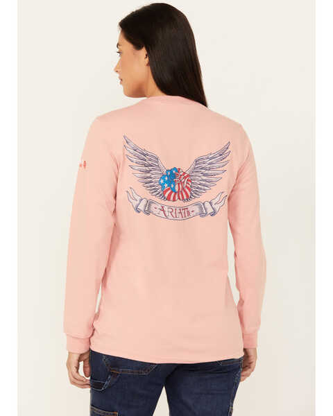 Image #1 - Ariat Women's FR American Rose Long Sleeve Work T-Shirt , Dark Pink, hi-res