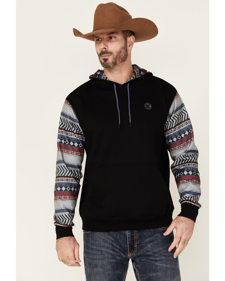 HOOey Men's Acuna Black Printed Sleeves Hooded Sweatshirt , Black, hi-res