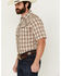 Image #2 - Roper Men's Medium Plaid Print Embroidered Yoke Short Sleeve Pearl Snap Western Shirt, Brown, hi-res